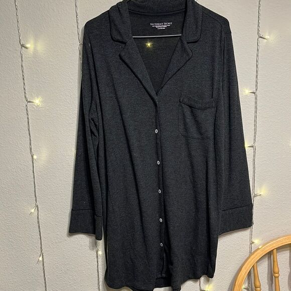 Victoria’s Secret Dark Gray Button Down Sleep Shirt Size Large - Picture 1 of 6